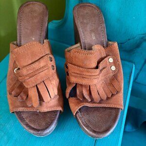 Nature Breeze Espadrille Sandels with Suede Fringe Peep Toe Size 10